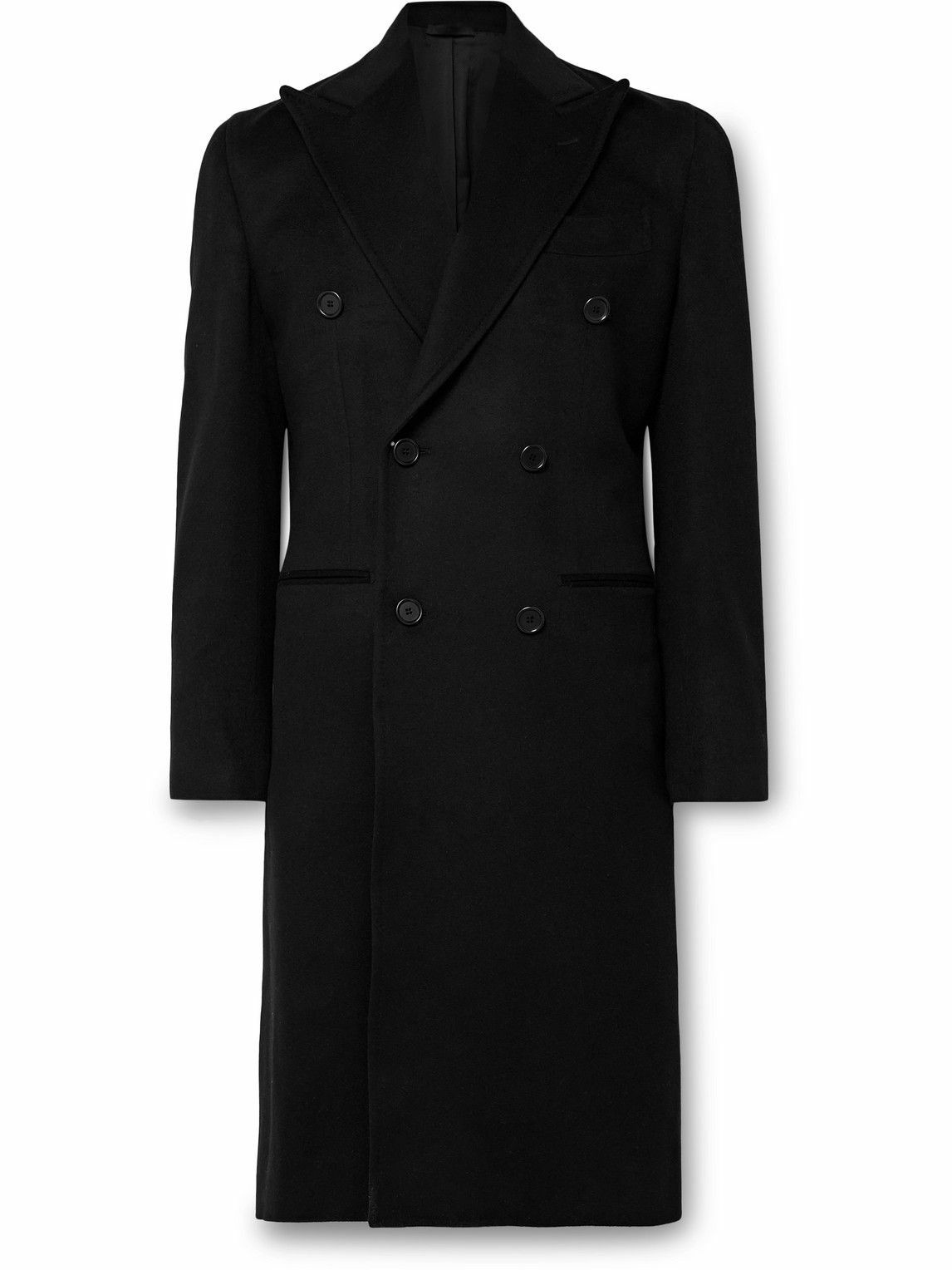 Photo: Saman Amel - Slim-Fit Double-Breasted Wool and Cashmere-Blend Felt Overcoat - Black