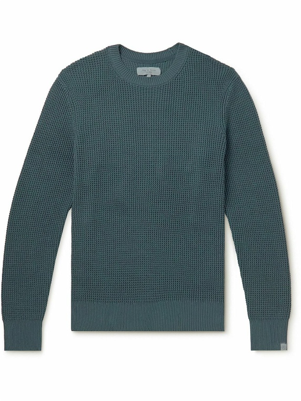 Photo: Rag & Bone - ICONS Dexter Waffle-Knit Cotton Sweater - Blue