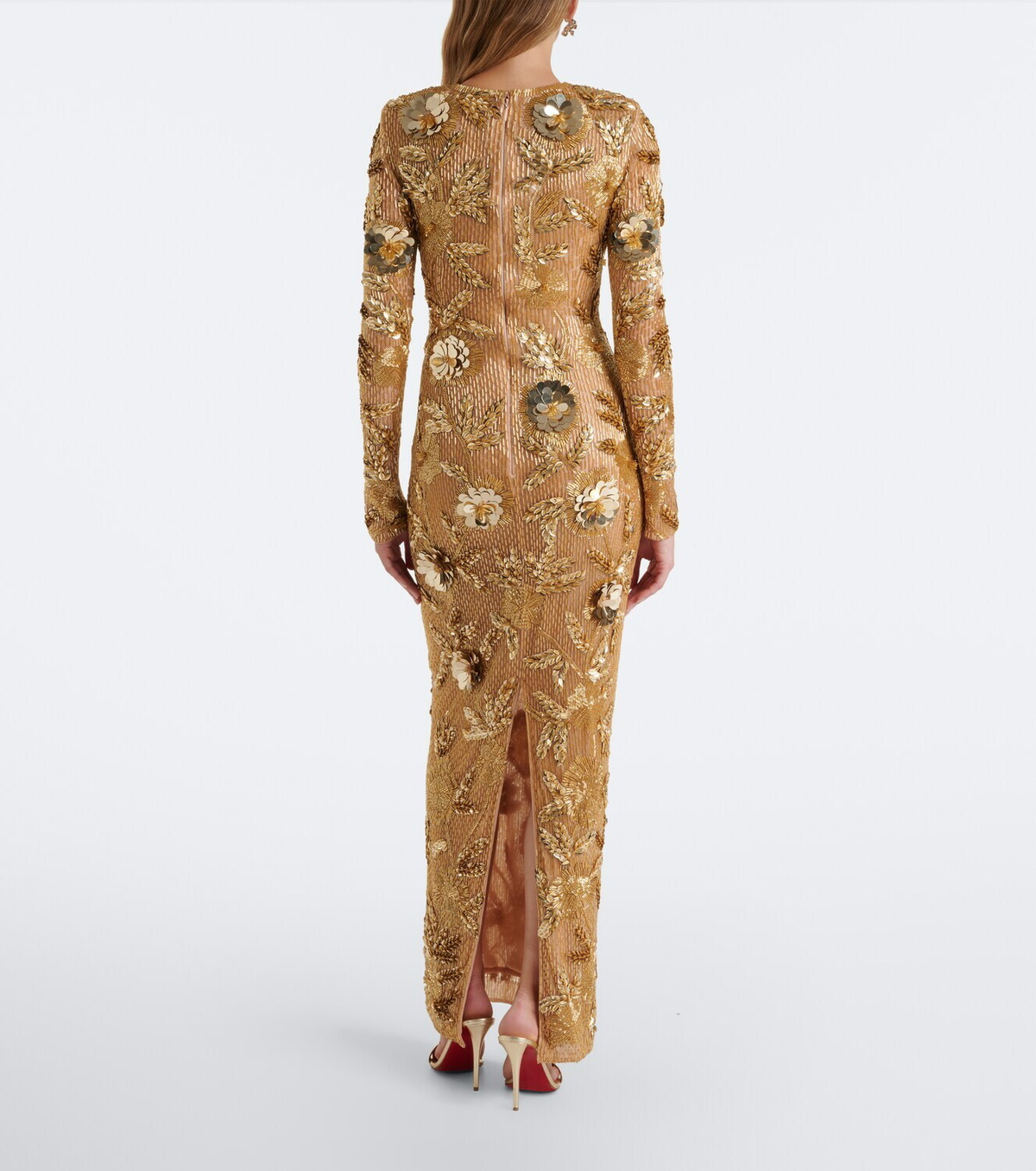 Rachel Gilbert Pierre embellished floral-appliqué gown