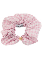 Ganni Checked Crinkled Taffeta Scrunchie - Mauve - One Size