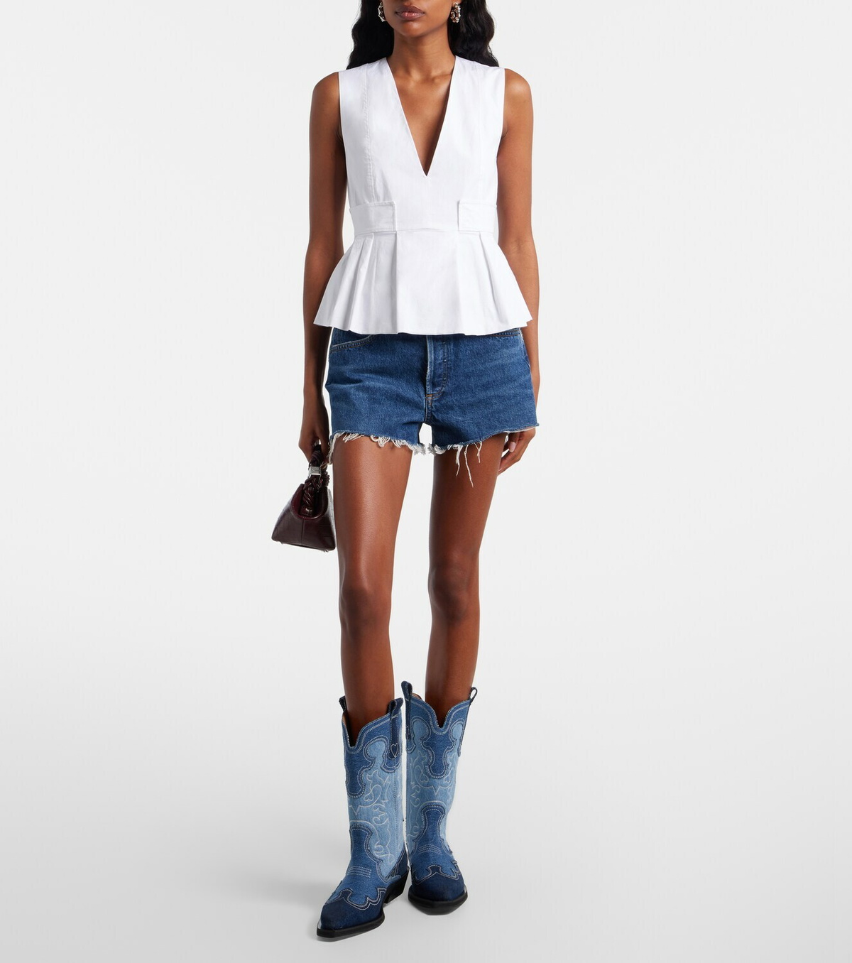Ganni Peplum cotton-blend poplin top