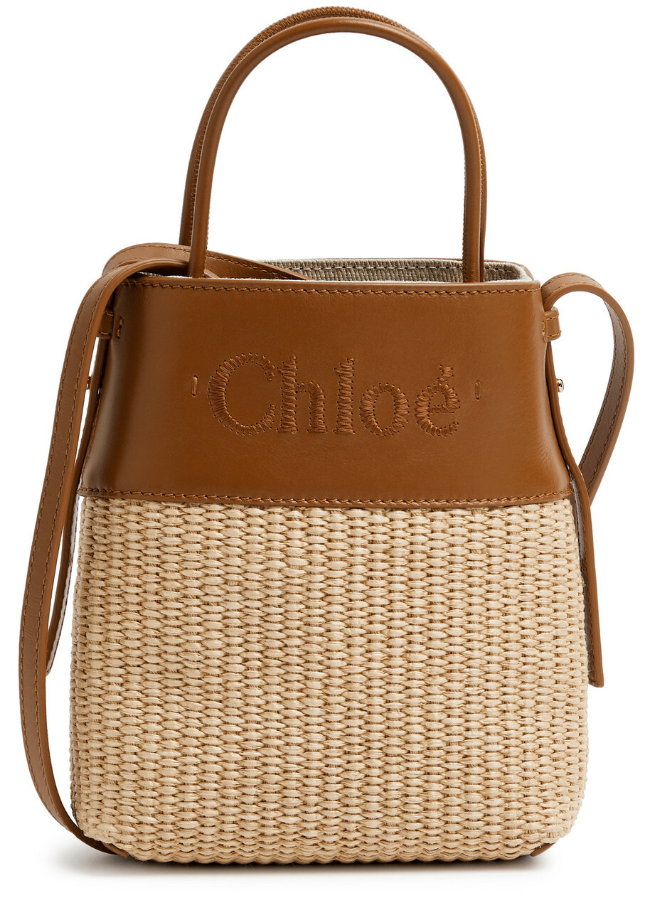 Chloe Sense Micro Raffia and Leather Tote - Caramel - One Chloe Sense Micro Raffia and Leather Tote - Caramel - One