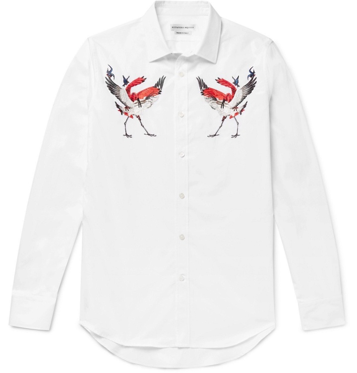 Photo: Alexander McQueen - Slim-Fit Embroidered Cotton-Poplin Shirt - White