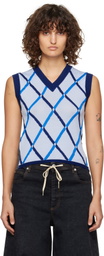 Marni Blue Argyle Half & Half Vest