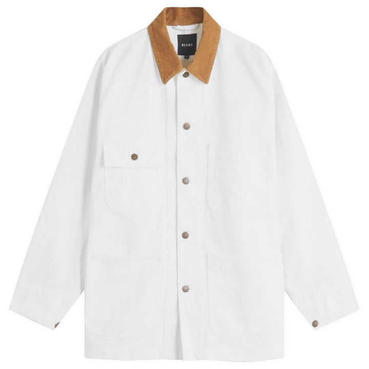 Photo: BEAMS Men's Denim Loose Coverall Jacket in White