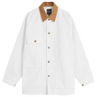 BEAMS Men's Denim Loose Coverall Jacket in White