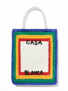 Casablanca - Mini Embellished Embroidered Striped Crochet-Knit Tote Bag