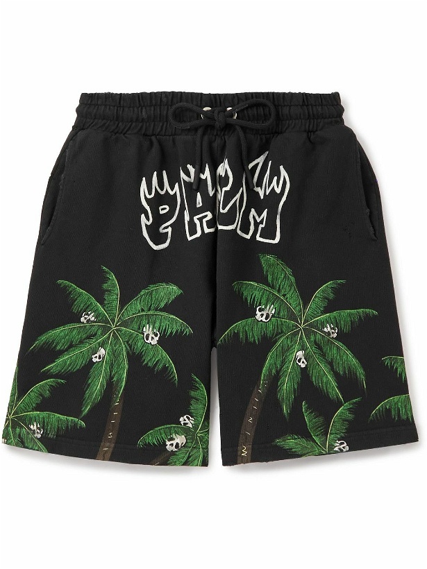 Photo: Palm Angels - Straight-Leg Logo-Print Cotton-Jersey Drawstring Shorts - Black