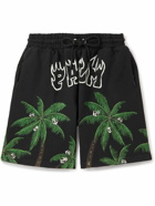 Palm Angels - Straight-Leg Logo-Print Cotton-Jersey Drawstring Shorts - Black
