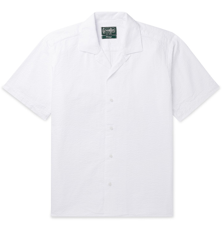 Photo: Gitman Vintage - Convertible-Collar Striped Cotton-Seersucker Shirt - White
