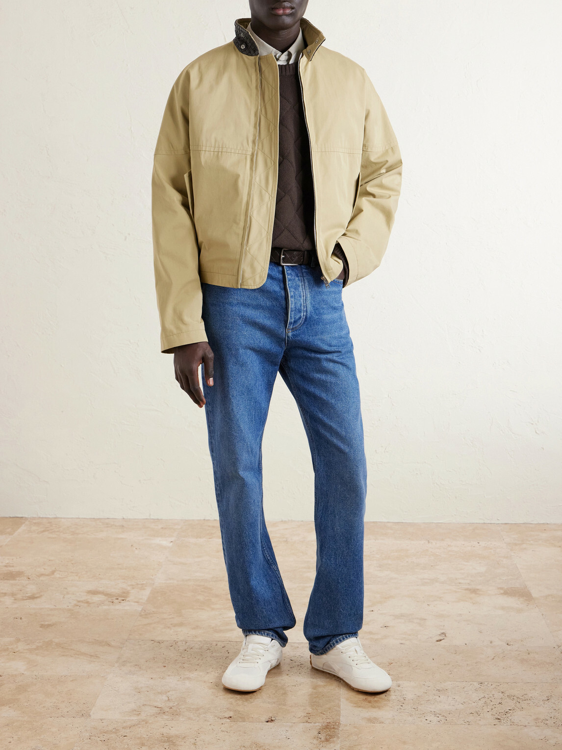 Bottega Veneta - Intrecciato Leather-Trimmed Cotton-Gabardine Jacket - Neutrals