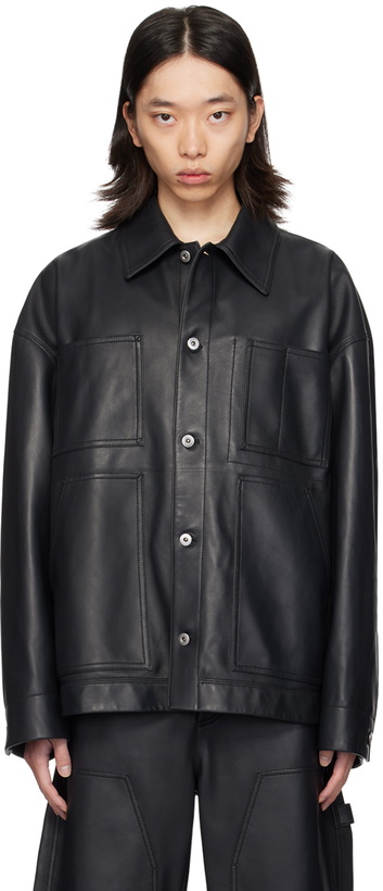 Photo: Bottega Veneta Black Spread Collar Leather Jacket