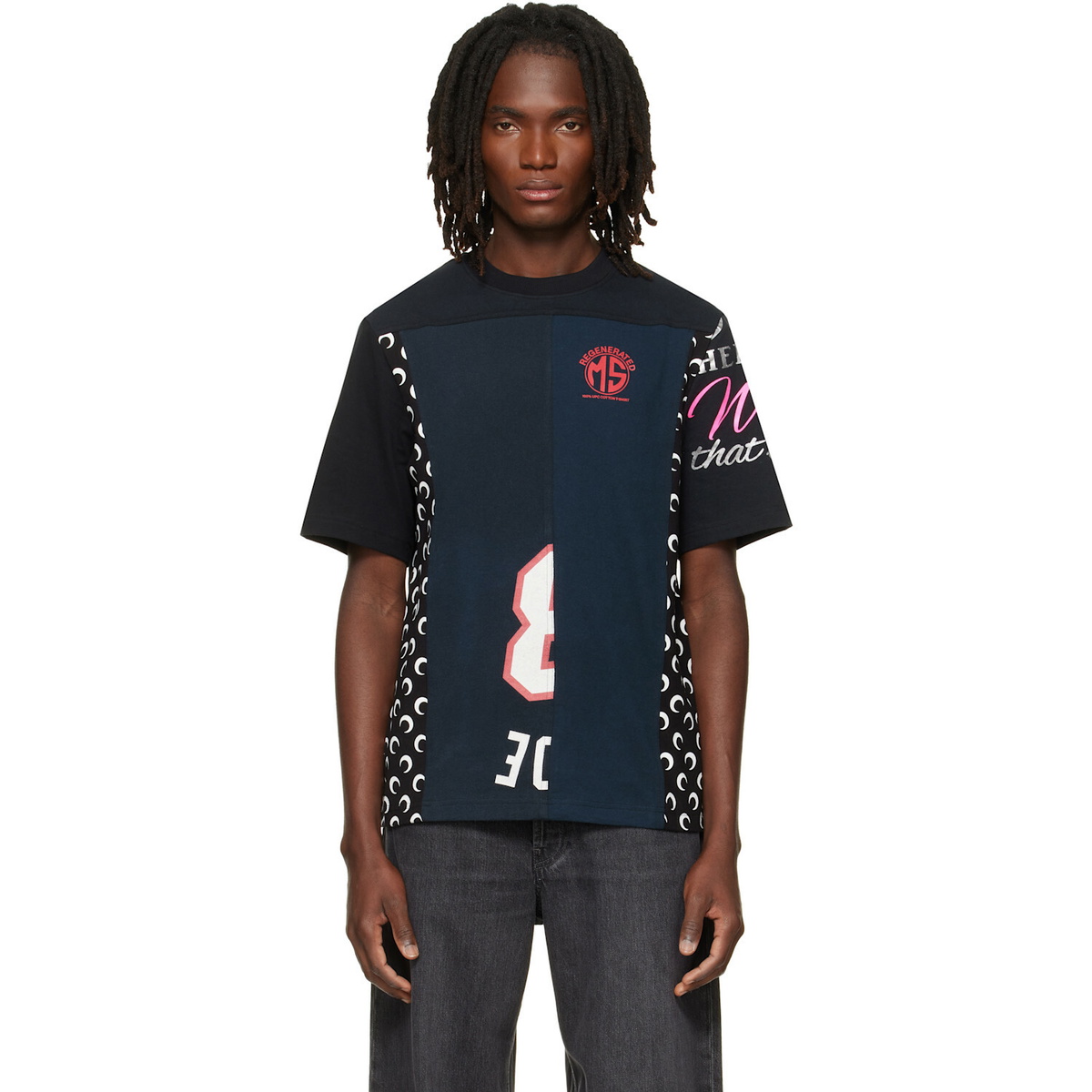 Marine Serre Black Jacquard Crochet Moon T-Shirt Marine Serre