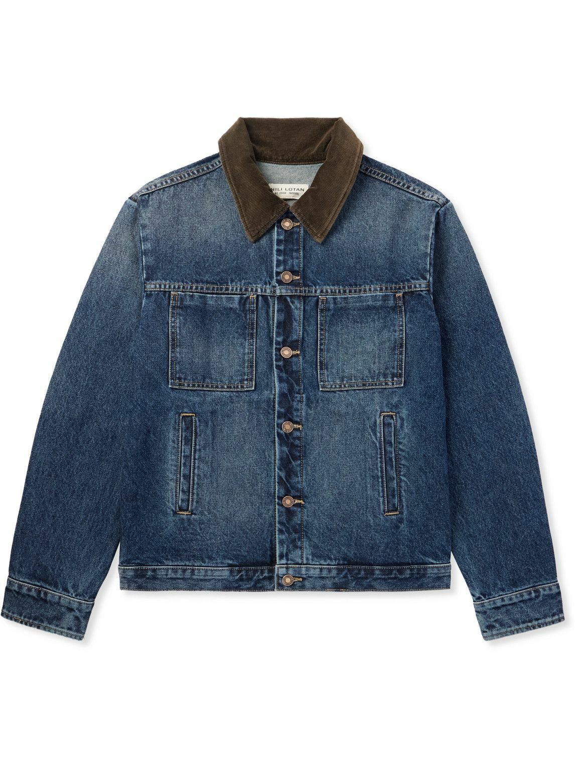 Nili Lotan - Chester Cotton-Corduroy Trimmed Denim Jacket - Blue