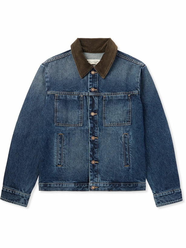 Photo: Nili Lotan - Chester Cotton-Corduroy Trimmed Denim Jacket - Blue