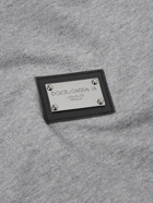 Dolce&Gabbana - Leather-Trimmed Logo-Appliquéd Cotton-Jersey Hoodie - Gray