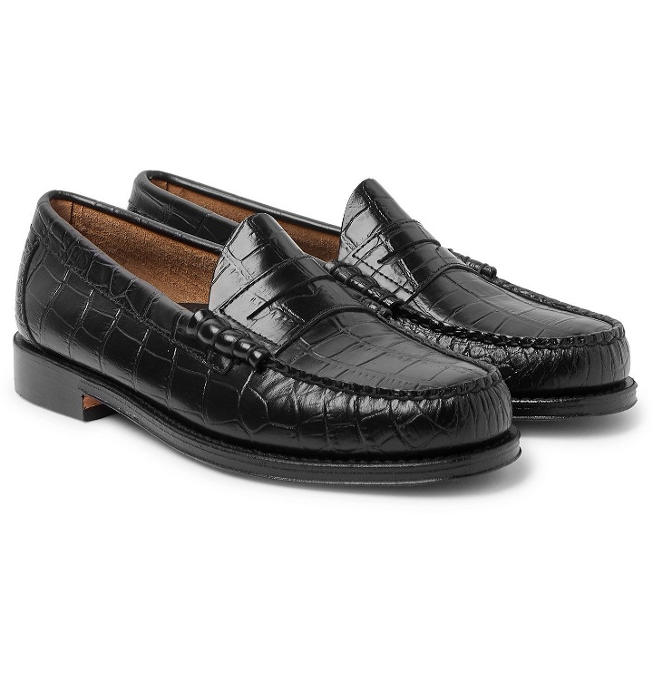Photo: G.H. Bass & Co. - Weejuns Larson Croc-Effect Leather Penny Loafers - Black