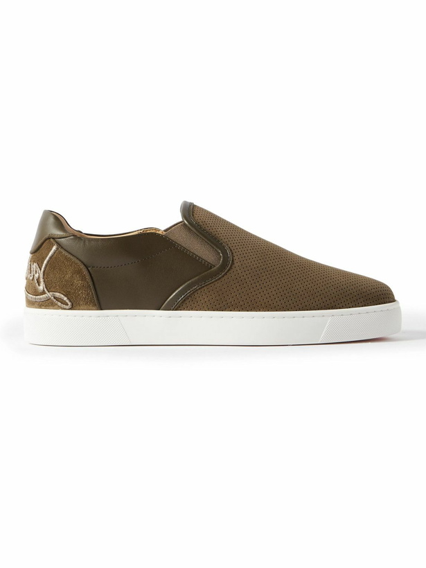 Photo: Christian Louboutin - Fun Sailor Leather-Trimmed Perforated Suede Slip-On Sneakers - Green