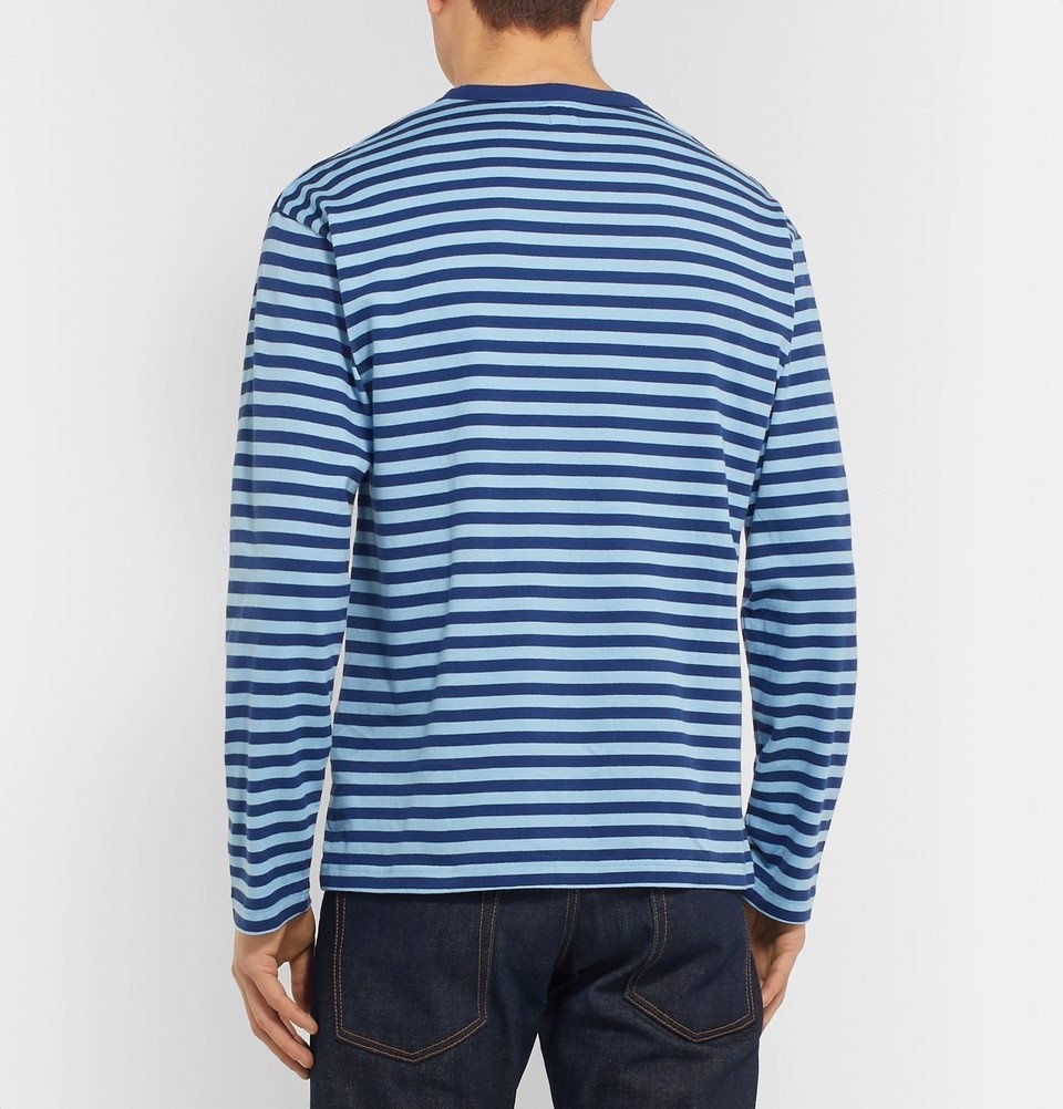 Human Made - Logo-Appliquéd Striped Cotton-Jersey T-Shirt - Light blue ...