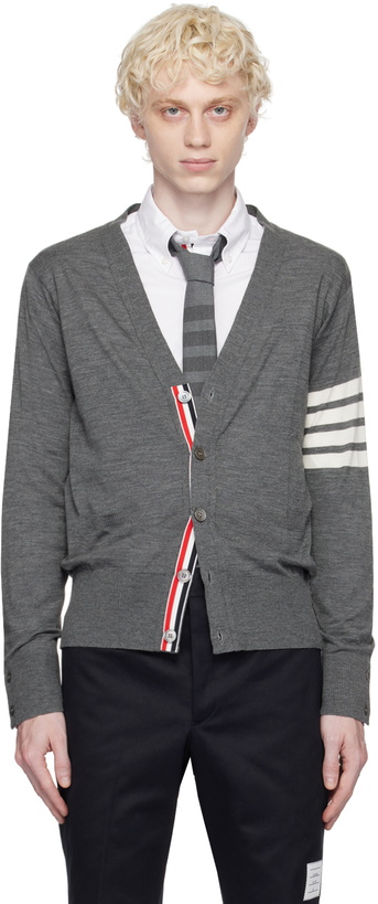 Photo: Thom Browne Gray 4-Bar Cardigan