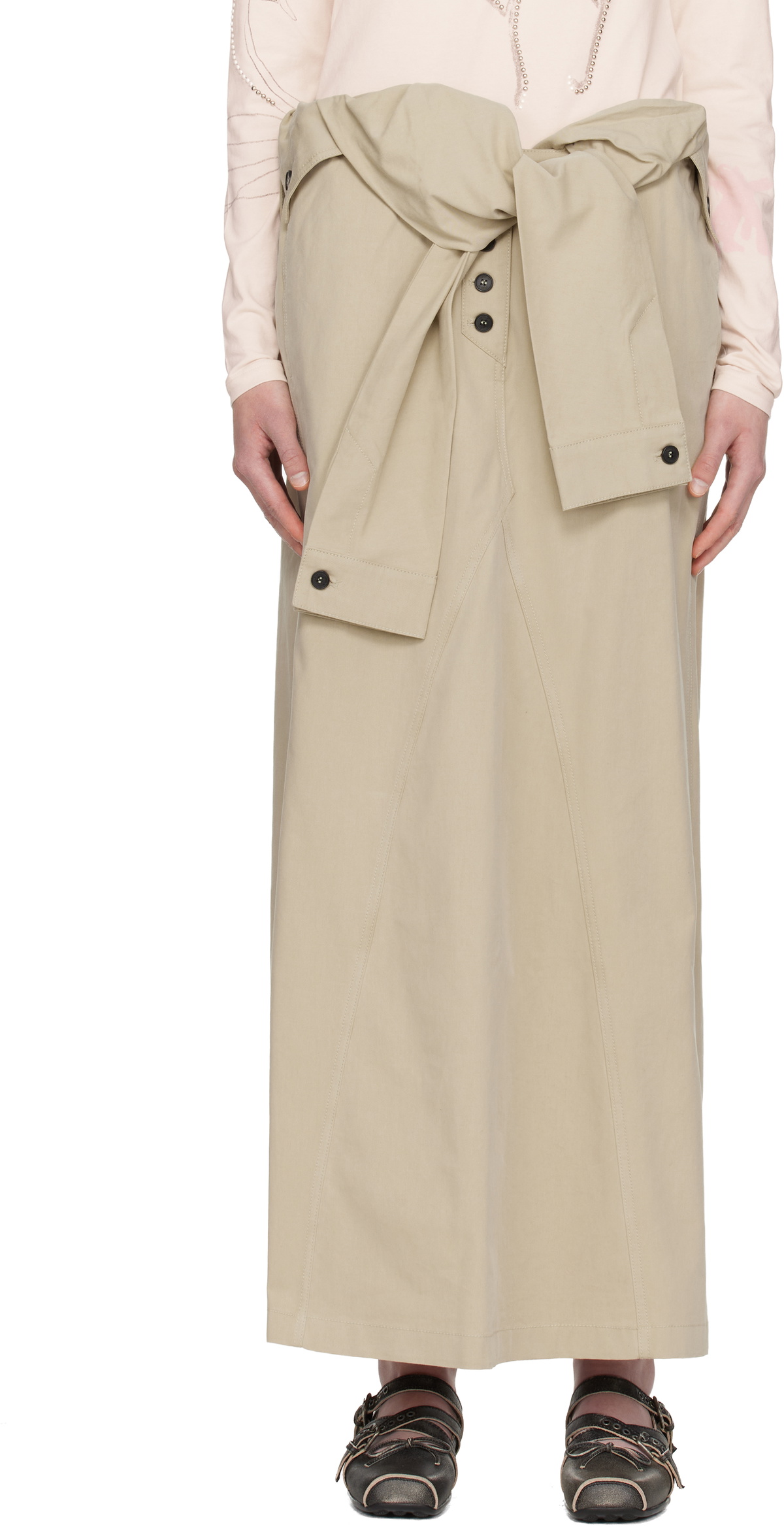 OPEN YY Beige Wrap Trench Midi Skirt