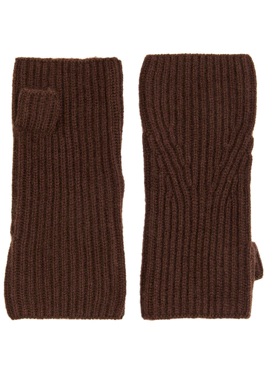 Loop Cashmere Fingerless Cashmere Mittens - Brown - One Size