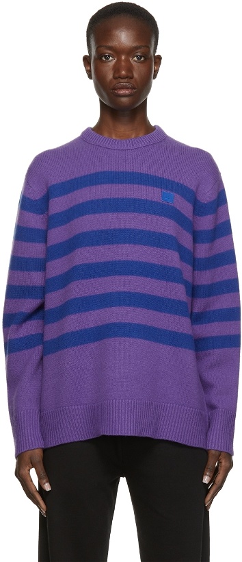Photo: Acne Studios Purple & Blue Wool Striped Patch Sweater