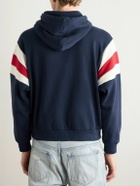 CELINE - Logo-Flocked Striped Cotton-Jersey Hoodie - Blue