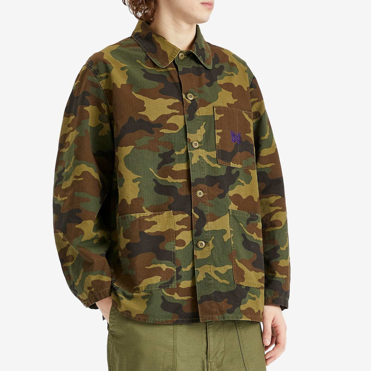 Needles Men's Ripstop Camo Coverall Jacket in Woodland Needles