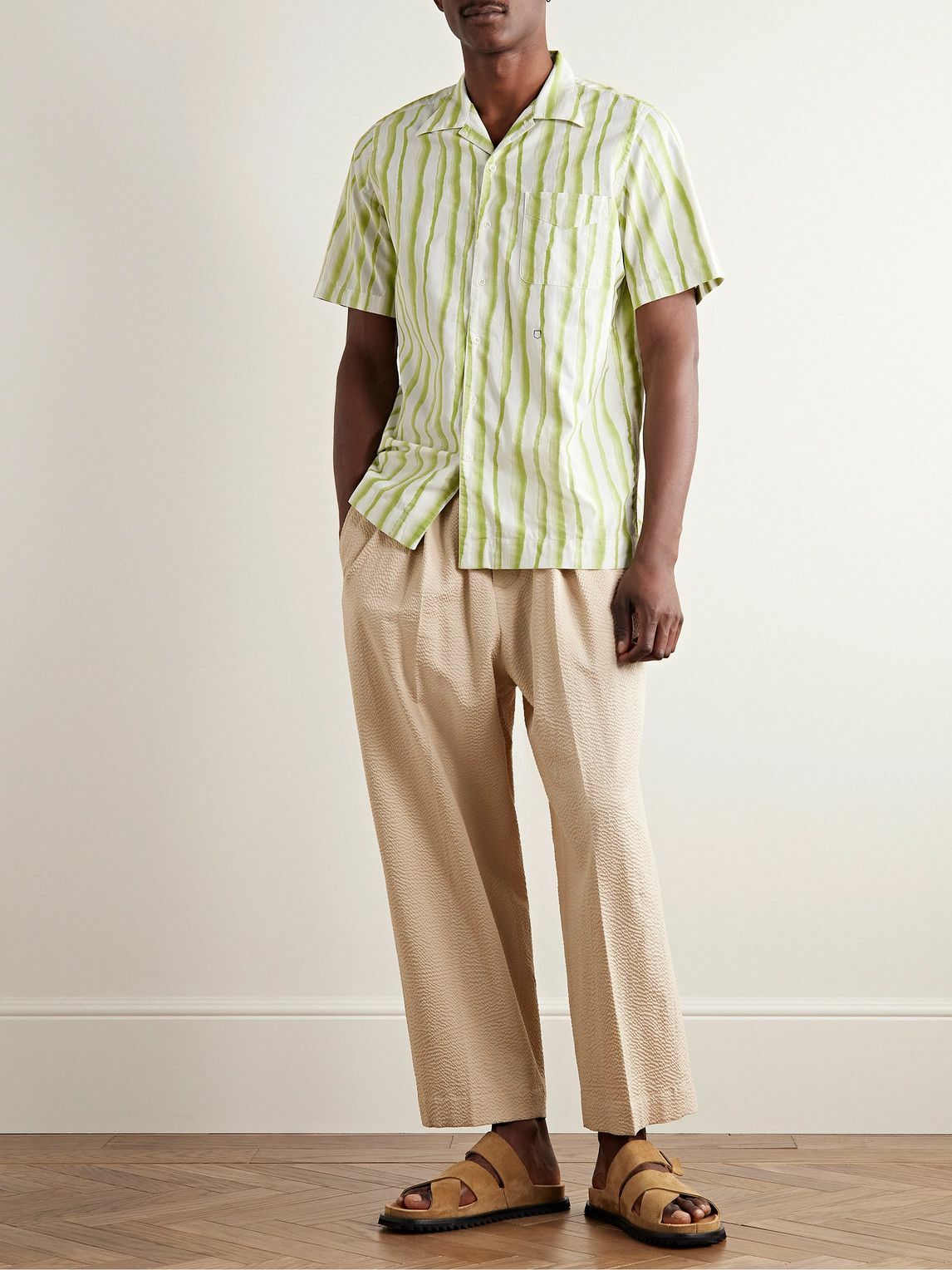Massimo Alba - Venice Camp-Collar Striped Cotton-Jacquard Shirt - Green