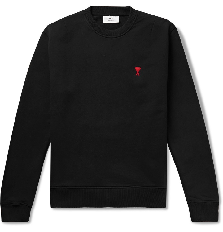 Photo: AMI PARIS - Logo-Embroidered Loopback Cotton-Jersey Sweatshirt - Black