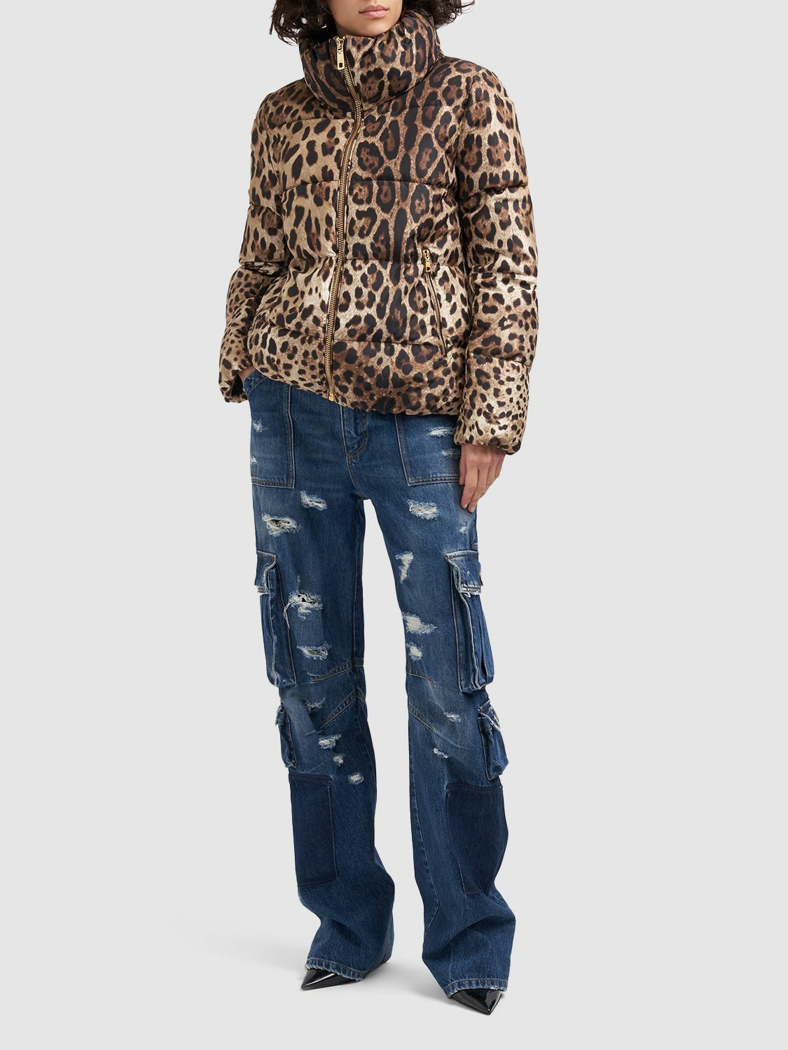 DOLCE & GABBANA - Leopard Print Satin Puffer Jacket Dolce