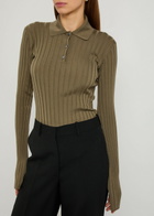 Calvin Klein Amber Ribbed Wool Polo top Sage