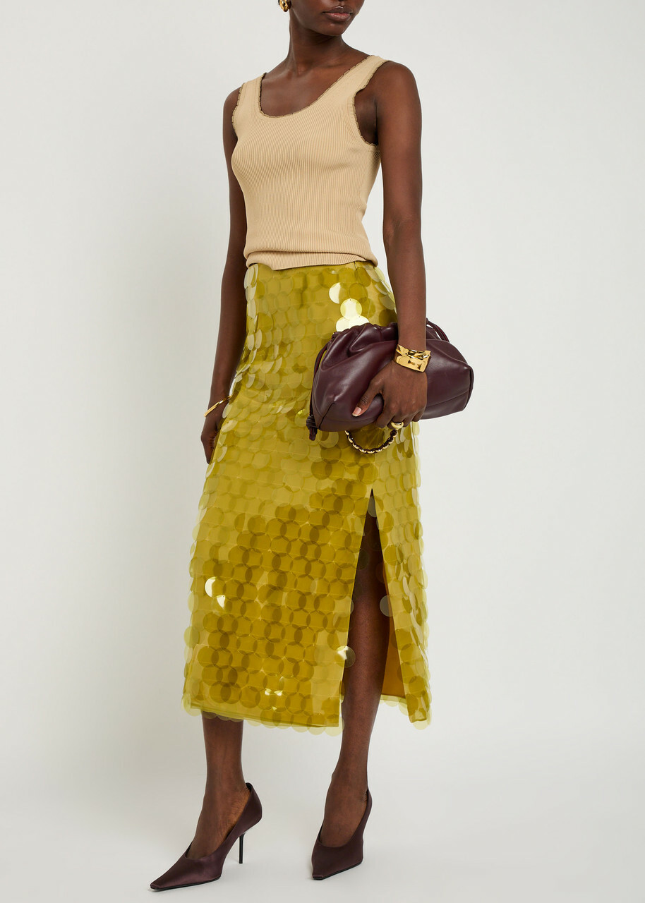Roksanda Halin Embellished Midi Mesh Skirt Olive