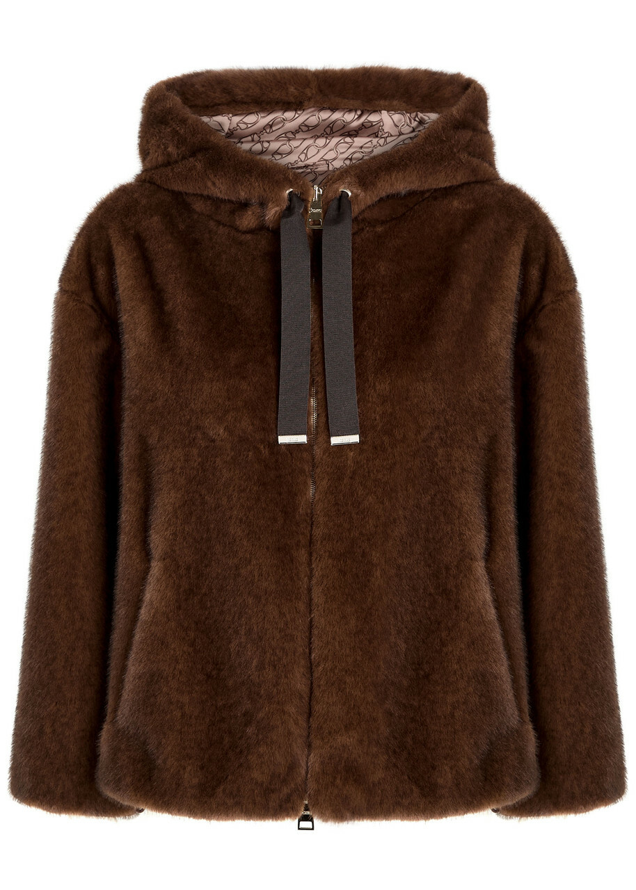 Herno Hooded Faux fur Jacket Maroon
