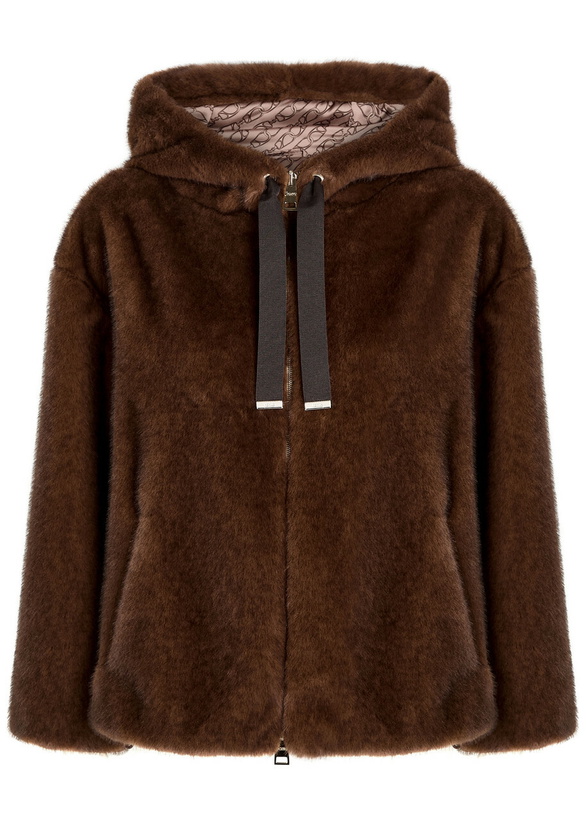 Photo: Herno Hooded Faux fur Jacket Maroon