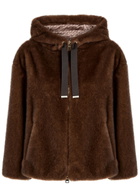 Herno Hooded Faux fur Jacket Maroon