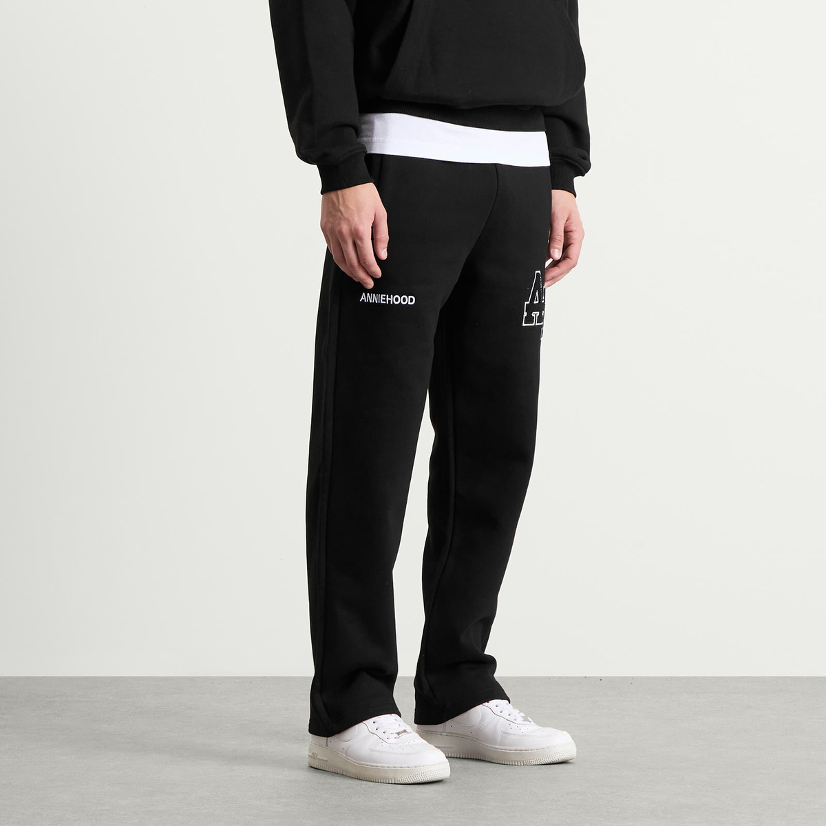 ANNIE HOOD Men's College Straight-Leg Joggers in Black/Black