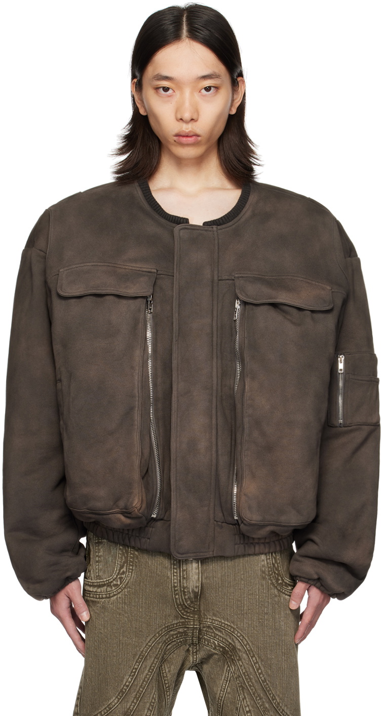 NO/FAITH STUDIOS Brown Removable Shoulder Bomber Jacket