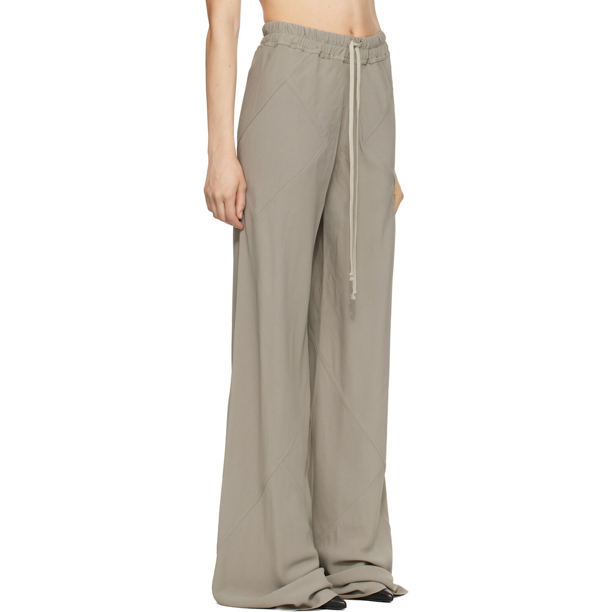 Rick Owens Taupe Tower Drawstring Bias Trousers