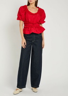 Damson Madder Everly Ruffled Taffeta Blouse Red