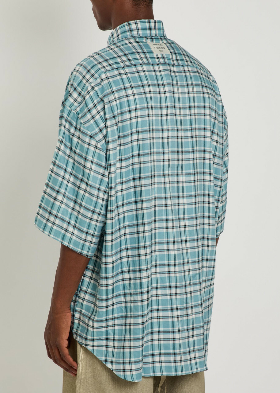 Acne Studios Oversized Checked Woven Shirt White And Blue