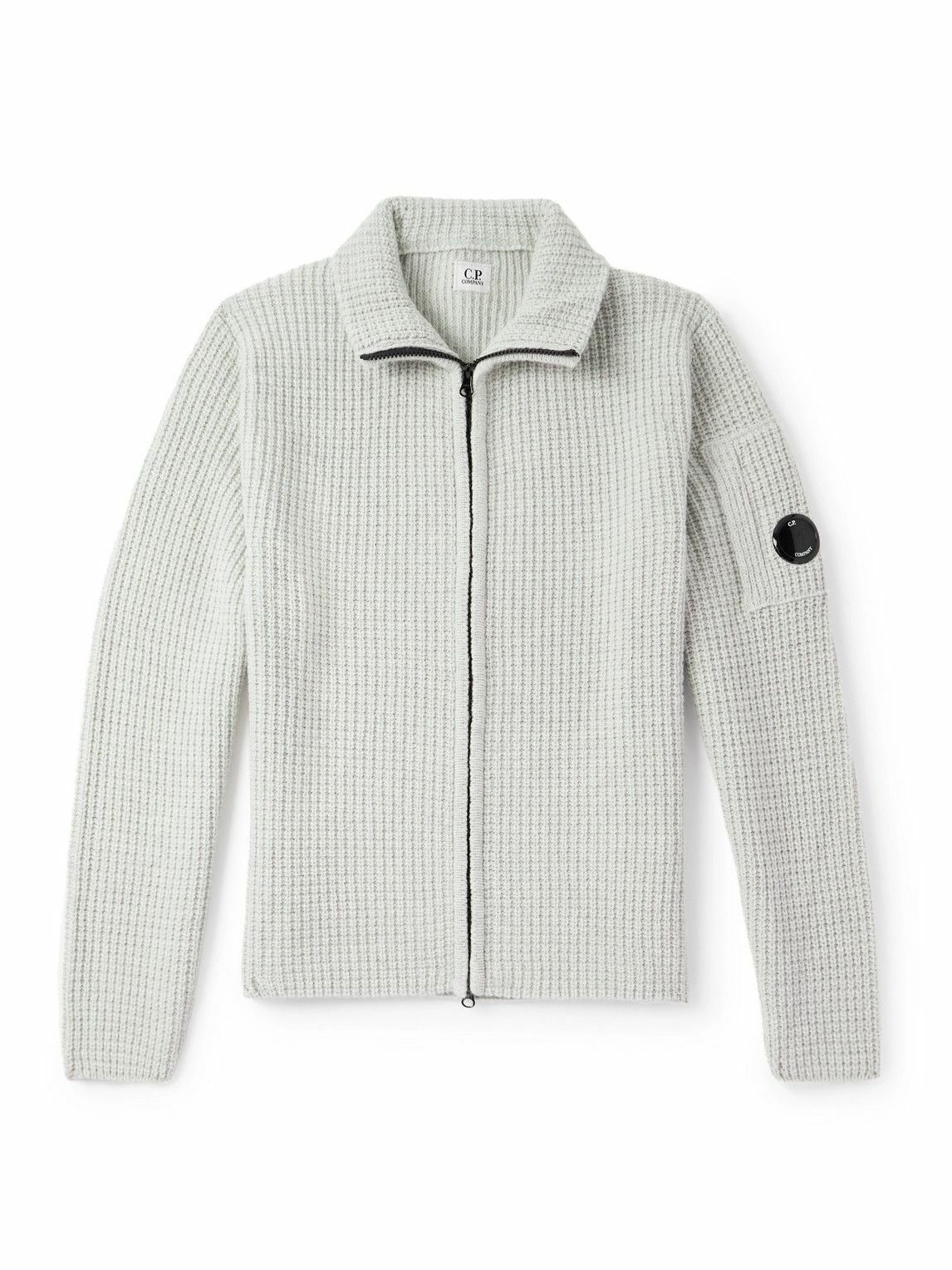 C.P. Company - Logo-Appliquéd Waffle-Knit Wool-Blend Zip-Up Sweatshirt - Neutrals