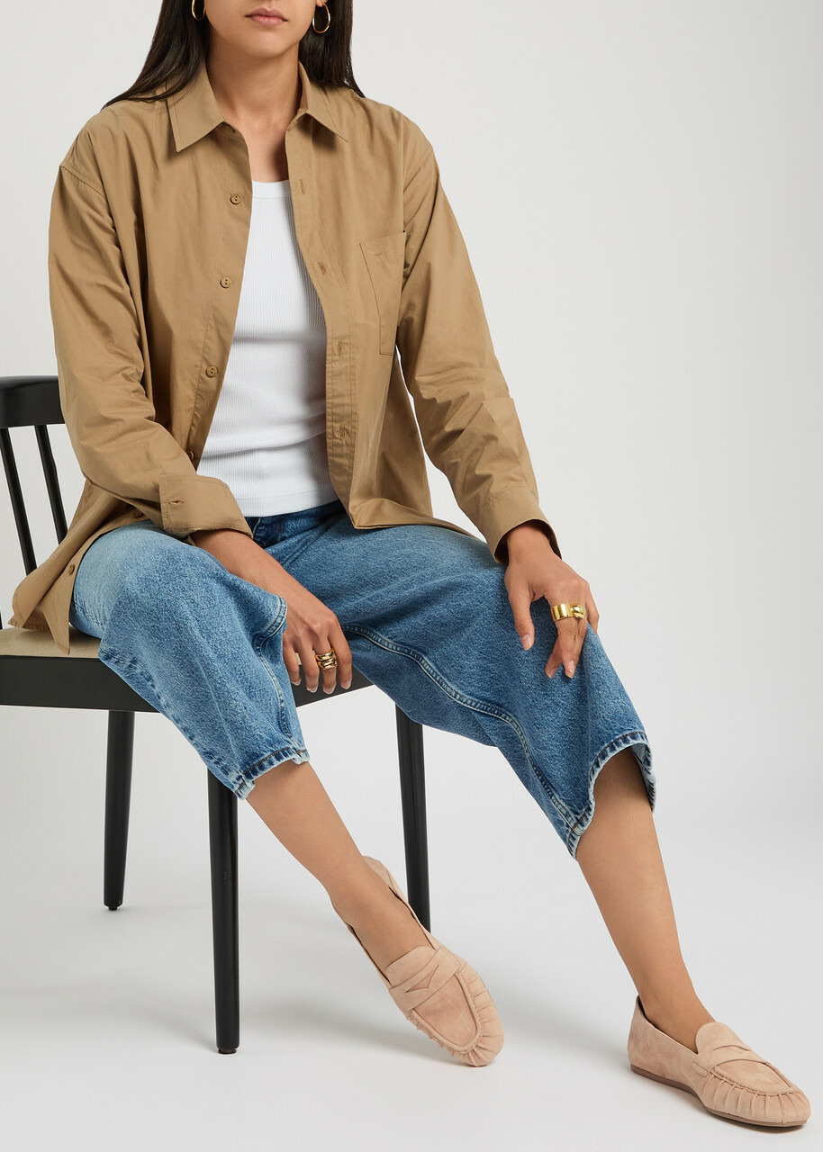 Stuart Weitzman Brooks Suede Loafers Beige