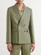 BODE - Linen Double-Breasted Blazer - Green