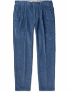 Incotex - Tapered Pleated Cotton-Blend Corduroy Trousers - Blue