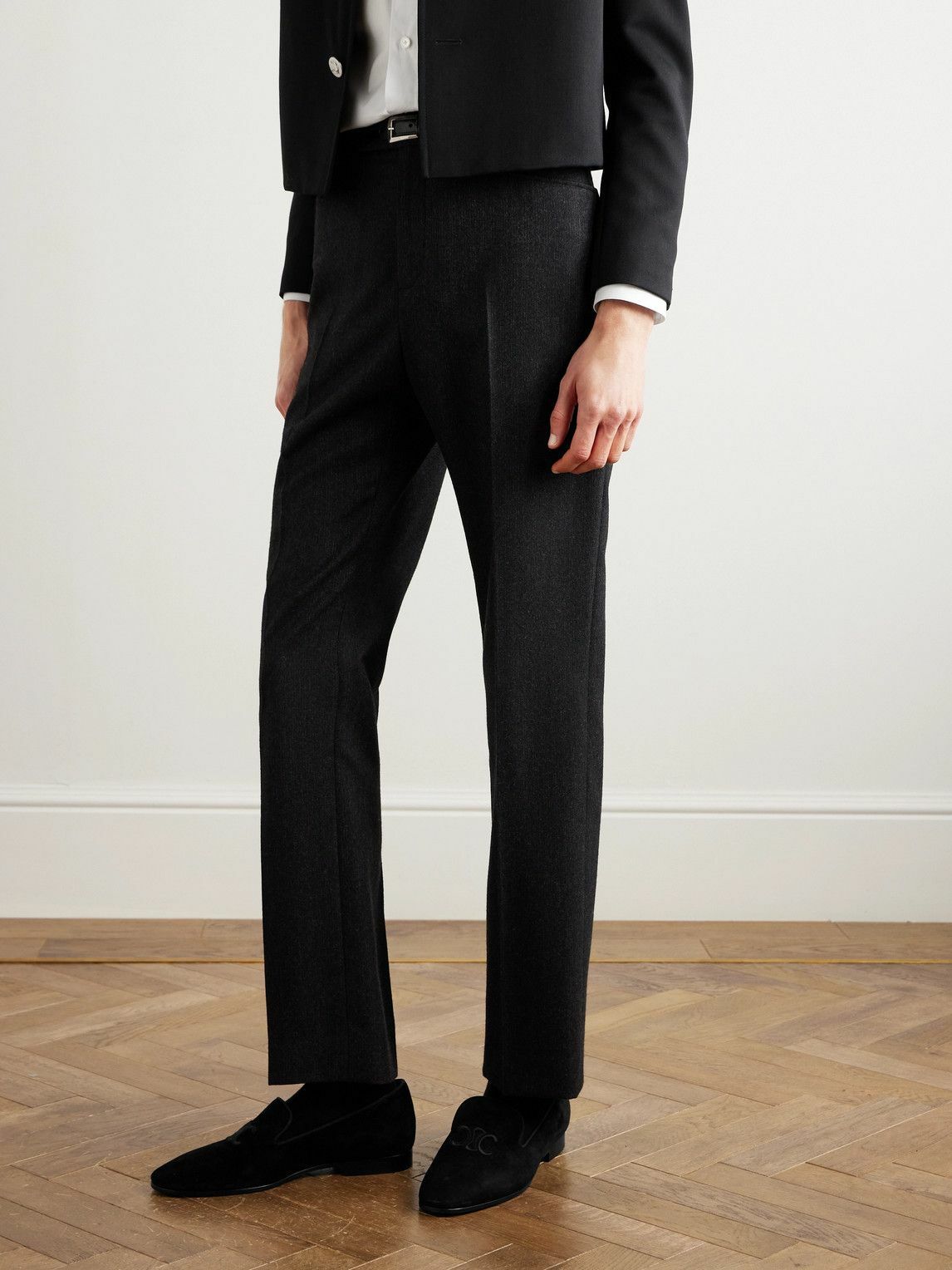 CELINE - Logo-Embroidered Grosgrain-Trimmed Suede Loafers - Black