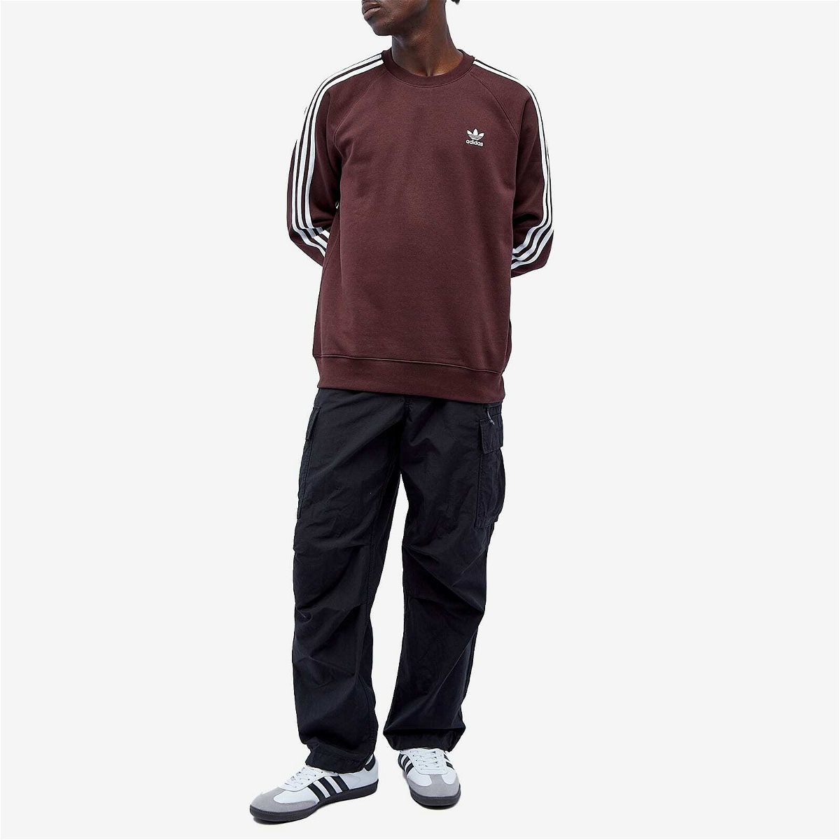 Adidas Men's 3 Stripe Crew Sweater in Shadow Brown adidas