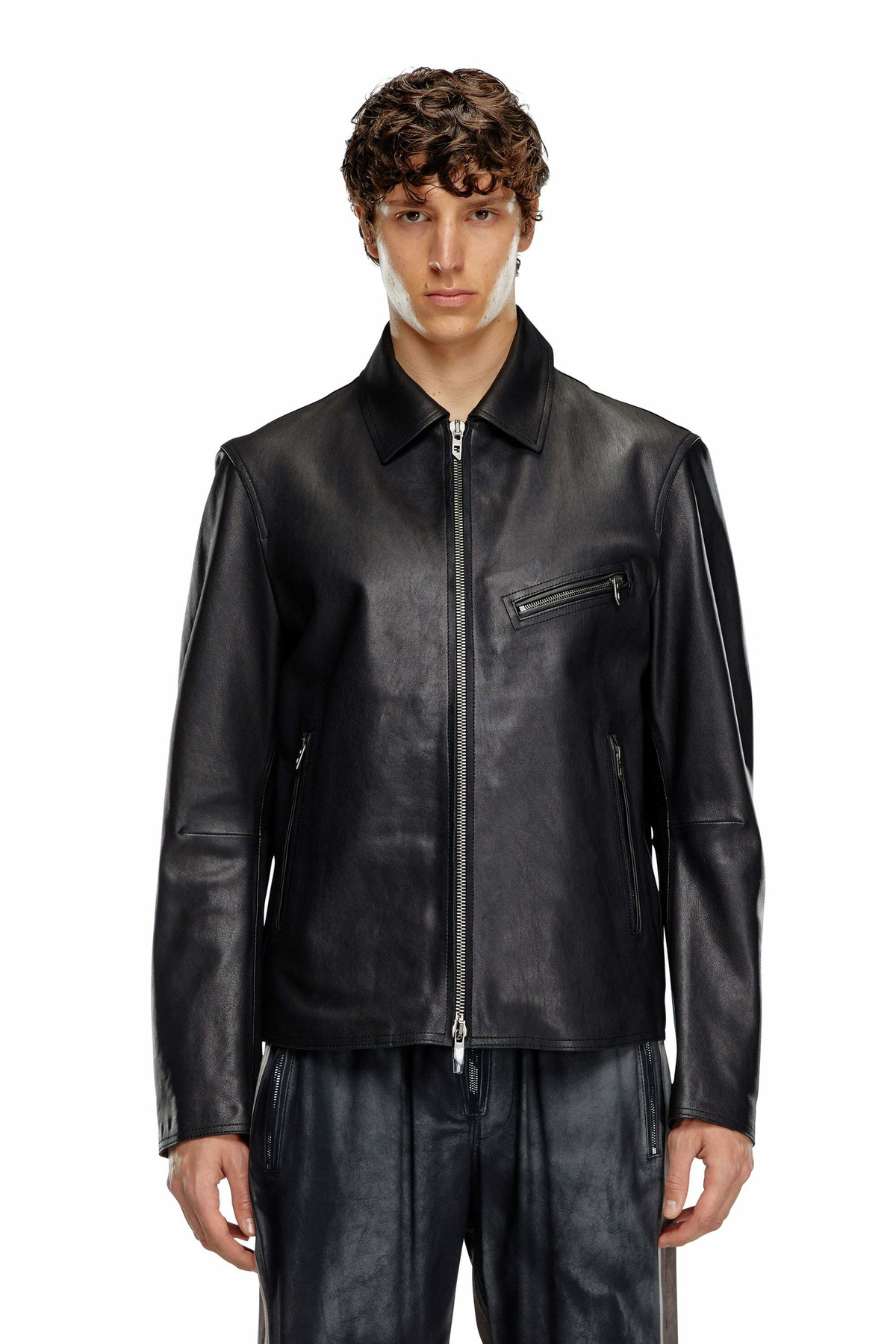 Diesel Leather jacket with embossed Oval D - Leather jackets Mens in Black
