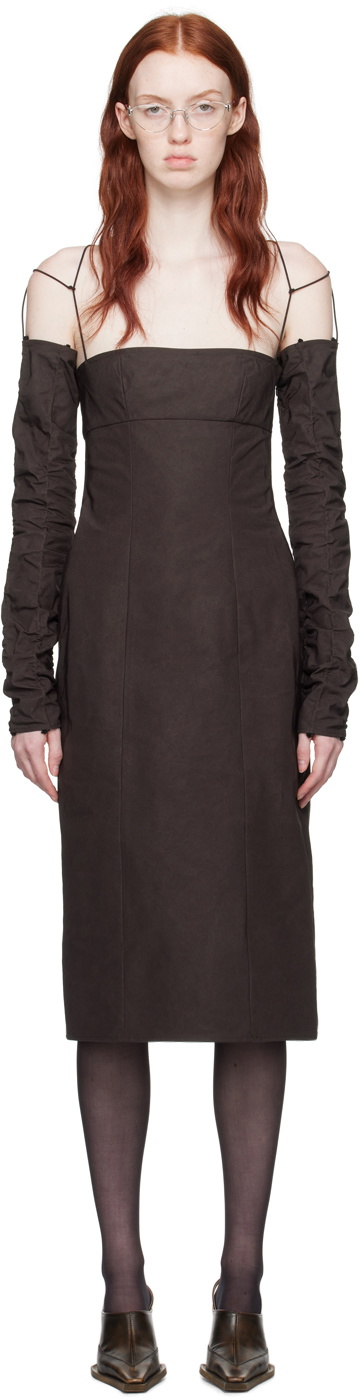 Elena Velez Brown Straight Midi Dress